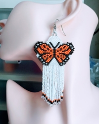 Opalescent Majestic Monarch Butterfly Fringe Earrings 